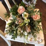 Rose, Lisianthus, Wax flower and foliage wedding bouquet